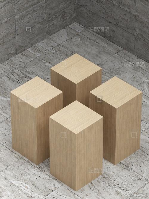 木制的产品展示台摆放在水泥砖块的室内